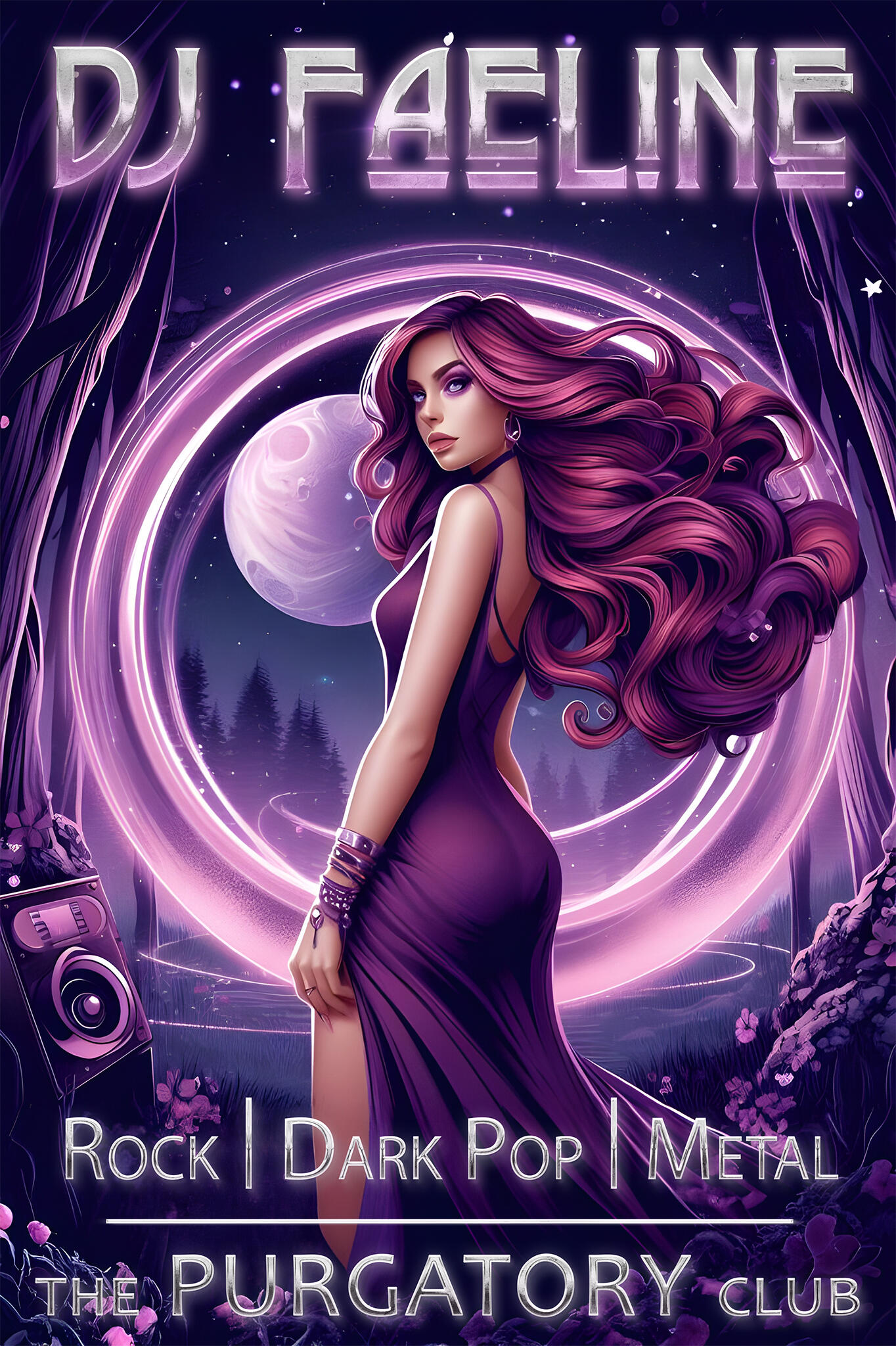 Poster for DJ Faeline at The Purgatory Club and genres played